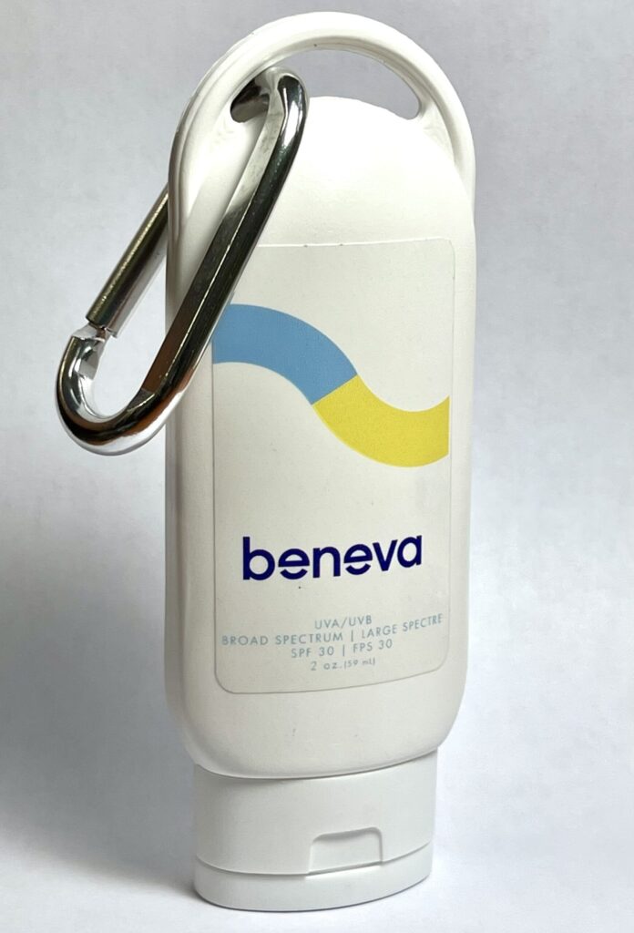 2oz Sunscreen with colour printed labels and carabiner